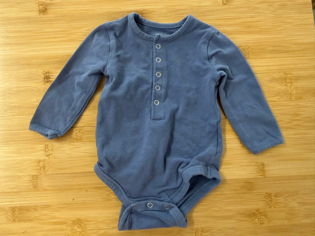 Pehr Snap-Up Bodysuit – 0–3M | Stone Blue Long Sleeve