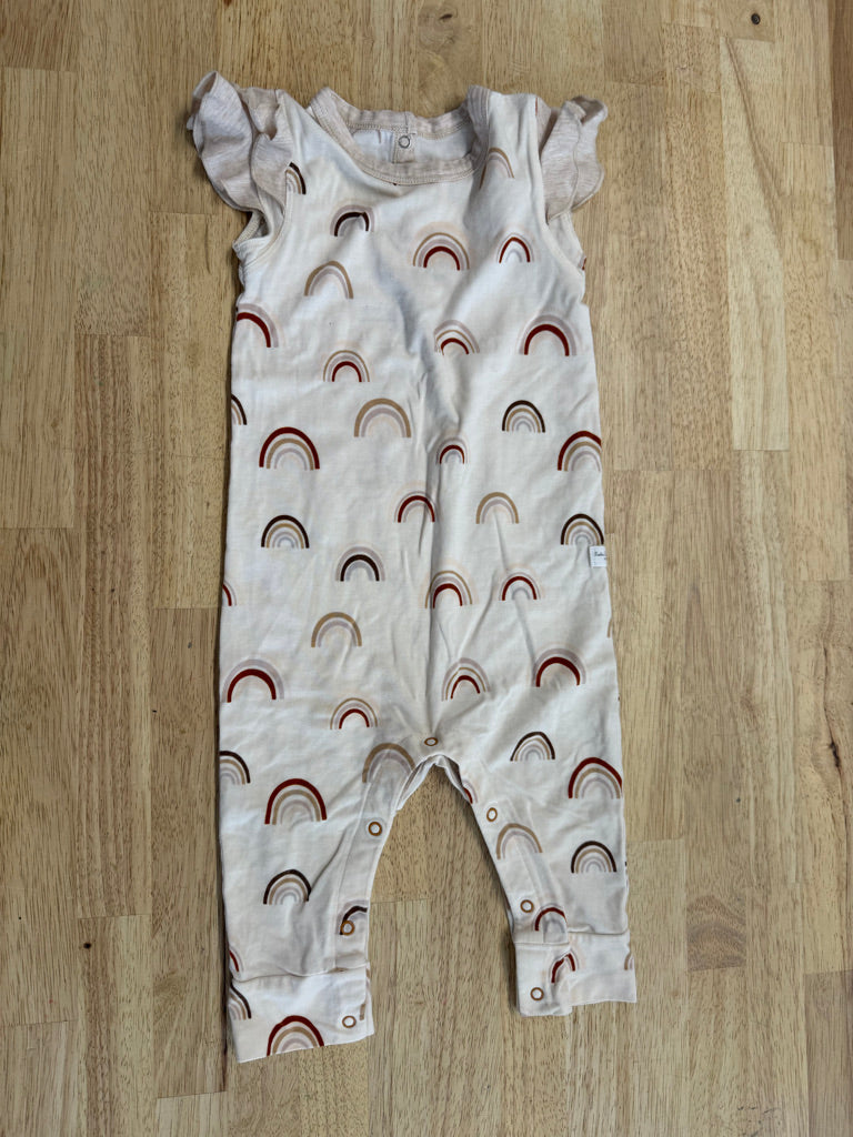 Loulou Lollipop Tencel Romper – 6–12M | Neutral Rainbow Print