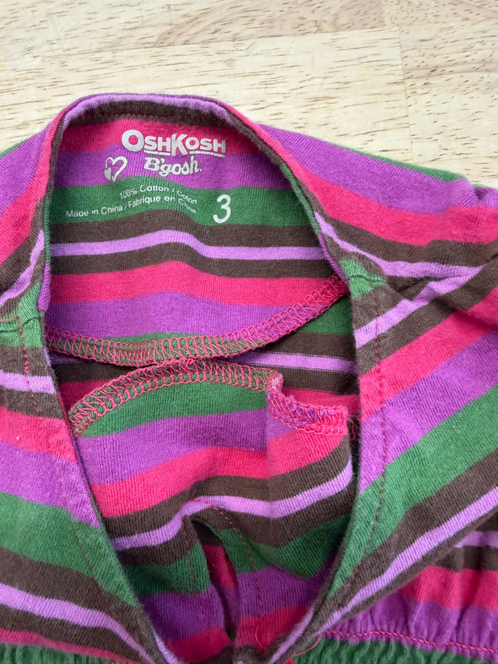 OshKosh B'Gosh Vintage Long Sleeve Stripe Dress – 3 | Pink Brown Green 100% Cotton