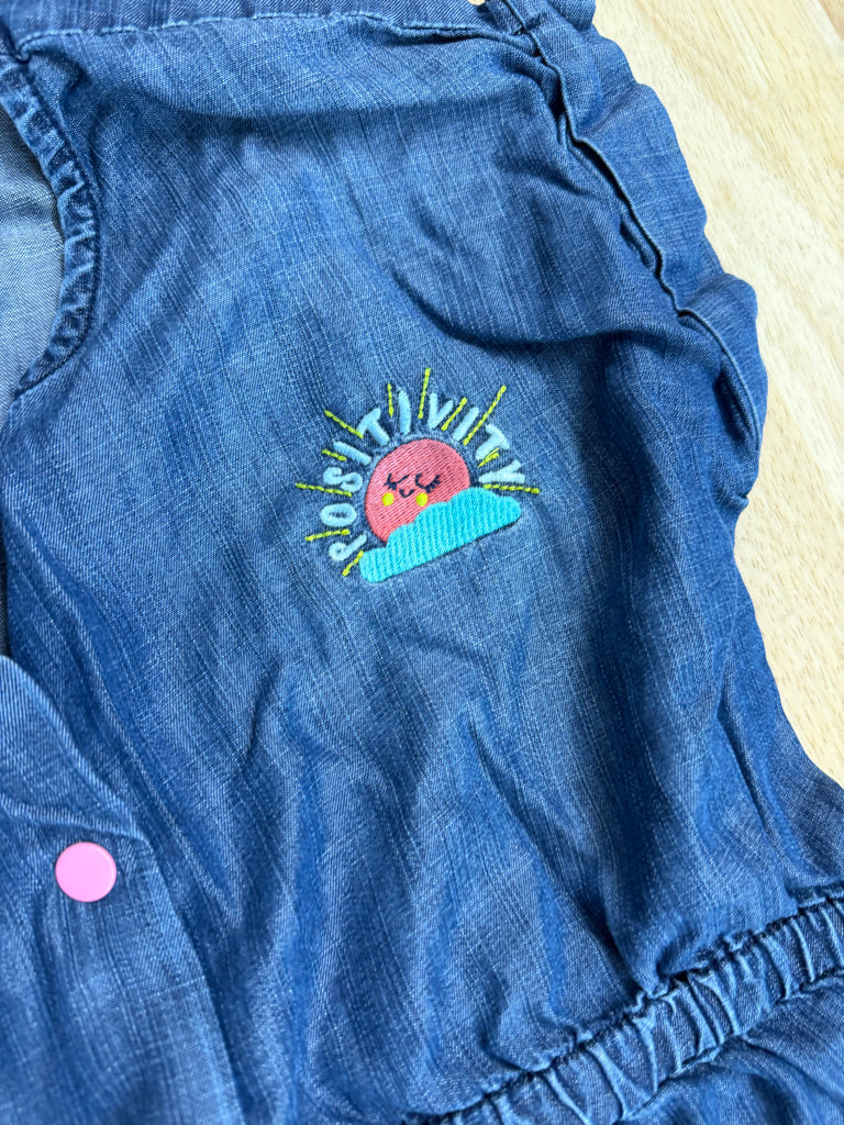 Hatley Denim Dress – 10 | Button Up | Embroidered Floral