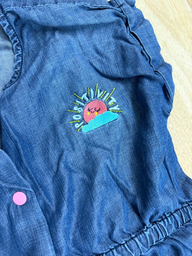 Hatley Denim Dress – 10 | Button Up | Embroidered Floral - Nest and Sprout-Consignment