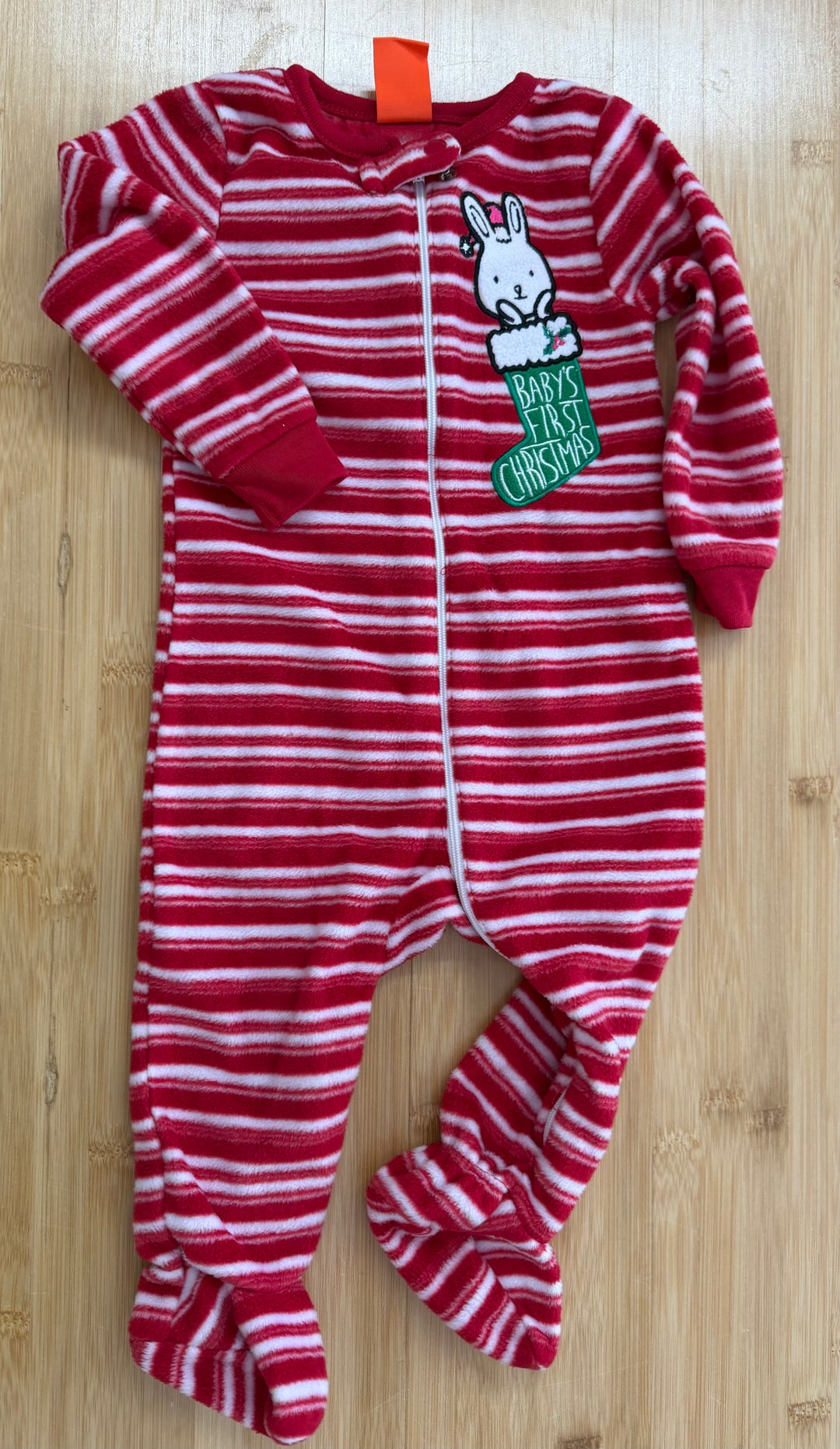 Joe Fresh Baby's First Christmas Footed Sleeper – 6–12M | Red & White Stripe | Holiday