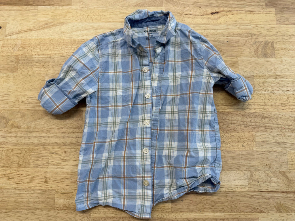 OshKosh Plaid Button-Up Shirt Light Blue | Size 3T