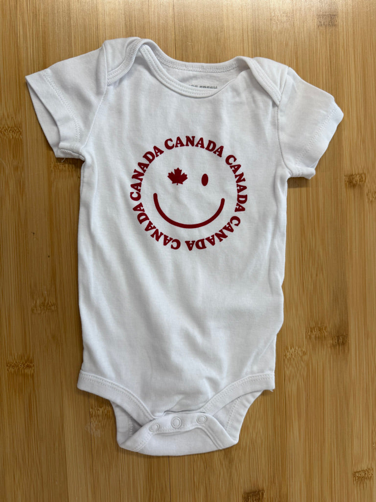 Joe Fresh Canada Smiley Face Bodysuit – 3-6M| White Short Sleeve | Holiday