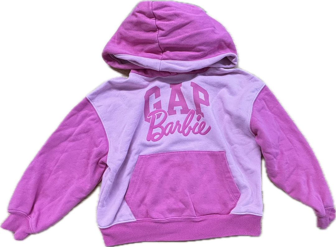 Gap x Barbie Size 6-7 Year Oversized Boxy Hoodie, Bright Pink Colorblock