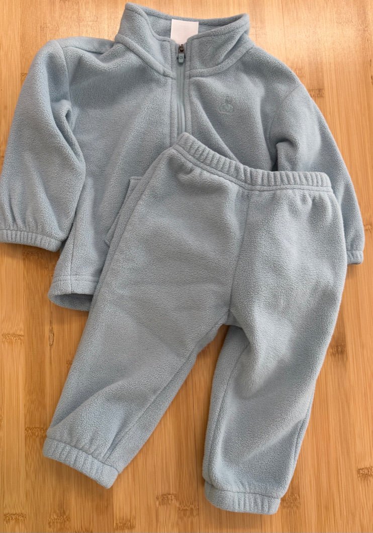 Baby Gap Fleece Two-Piece Set – 12–18M | blue Quarter Zip Sweater & Light Blue Fleece Pants | Play - Nest and Sprout-Consignment