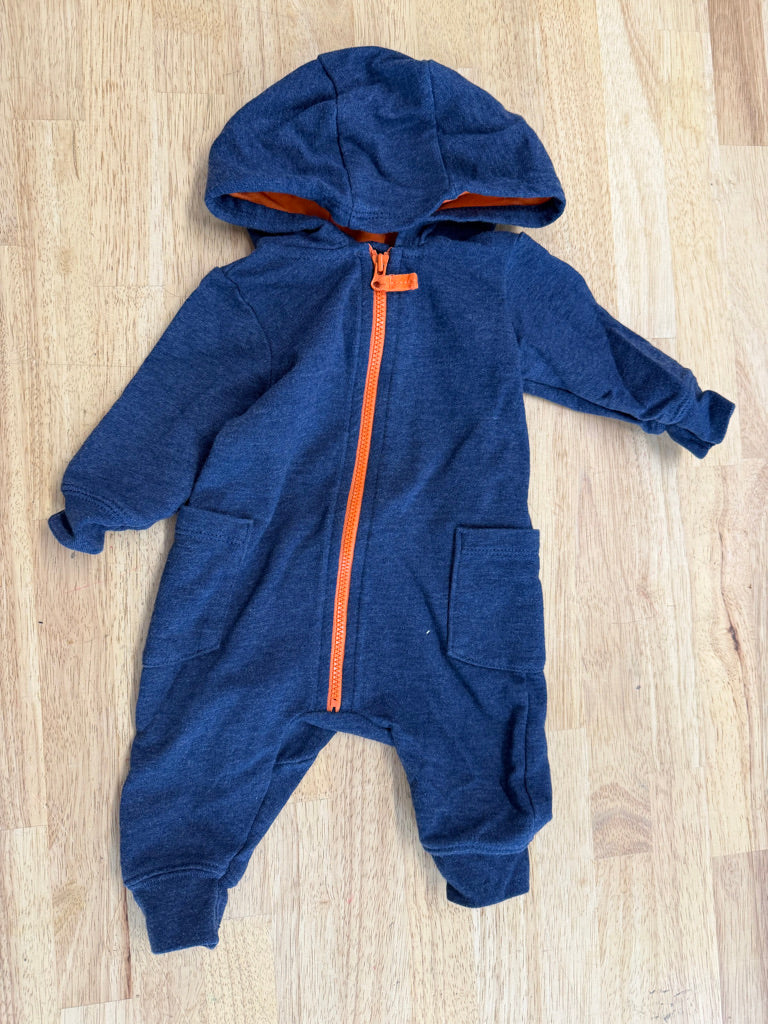 Carter’s Hooded Romper Blue Orange Zip | Size 3M