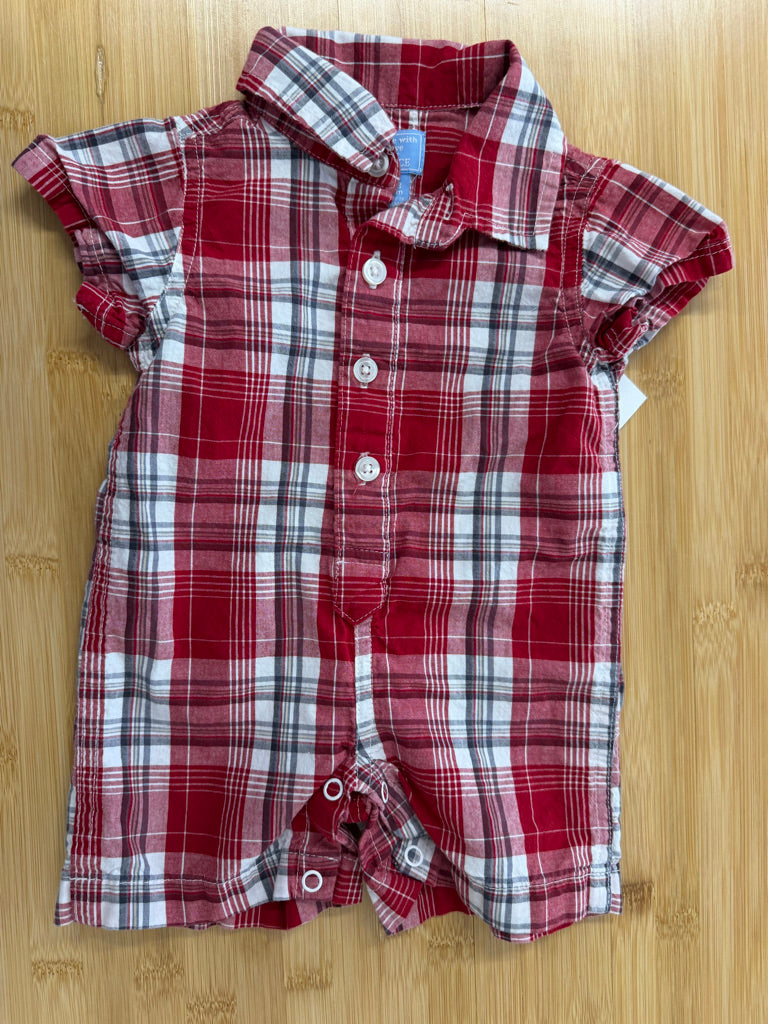 The Children's Place Canada Snap Romper – 0–3M | Red Plaid Button-Up Collar | Holiday