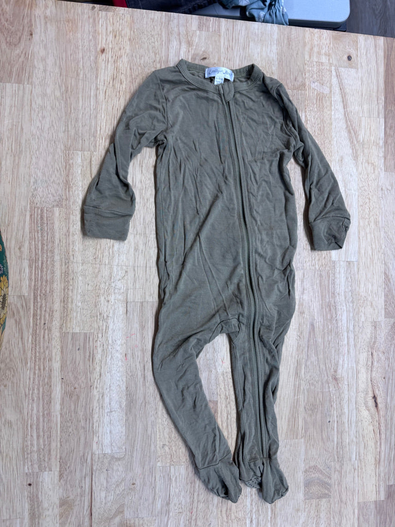 Emily & Oliver Bamboo Viscose Footed Sleeper Army Green | 6-9M