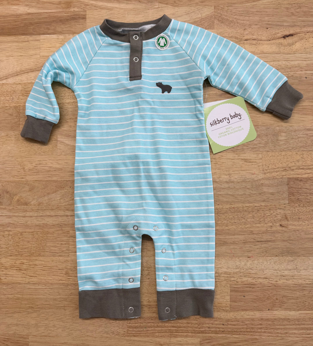 Silkberry Romper – Newborn–3M | Blue &amp; White Organic Cotton Stripe NWT