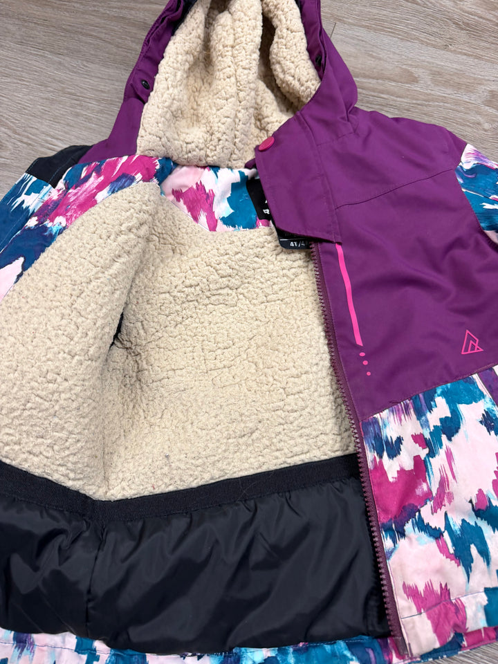 Ripzone Waterproof Sherpa Plush Jacket – 4T | Purple and Turquoise Print | 8K Breathable