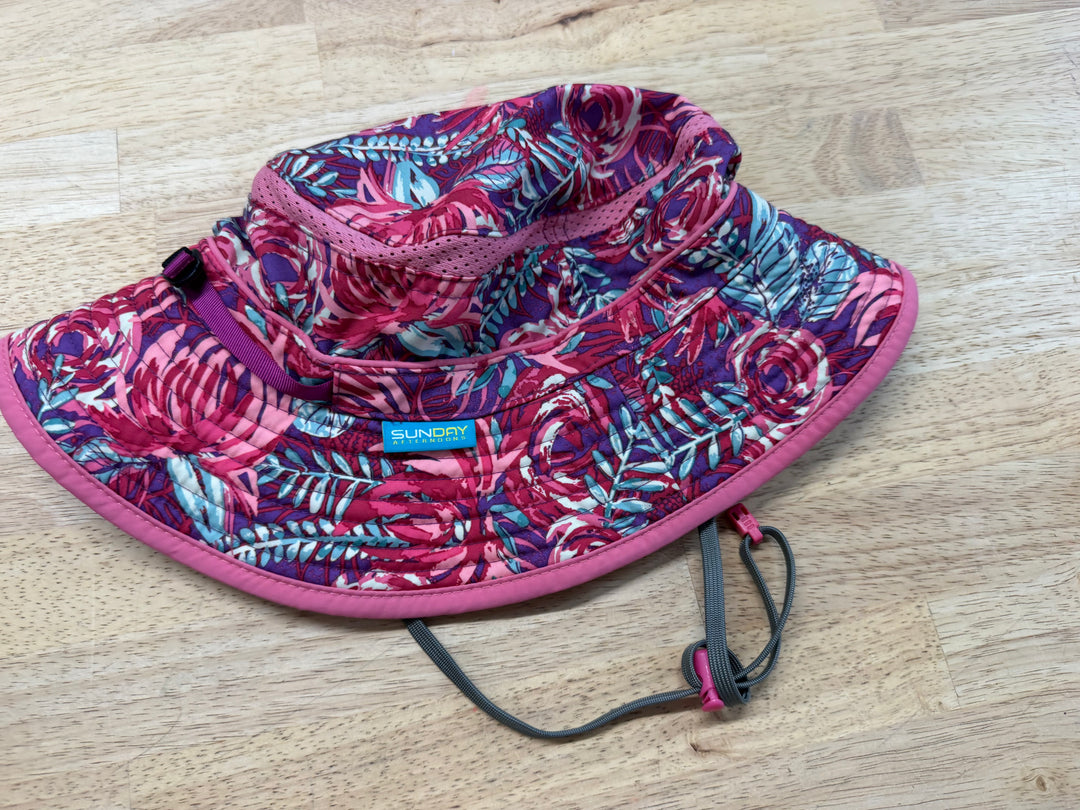 Sunday Afternoons Sun Hat – Large 6-12 Years | Pink Floral | Chin Strap