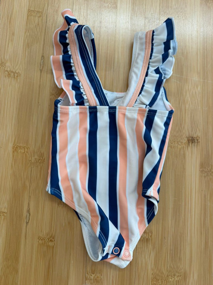 Little Buck Blue & Peach Stripe One-Piece Swimsuit – 6–12M - Nest and Sprout-Consignment