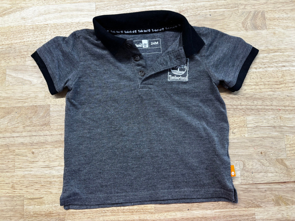 Timberland Grey Polo Shirt Black Collar | Size 24M