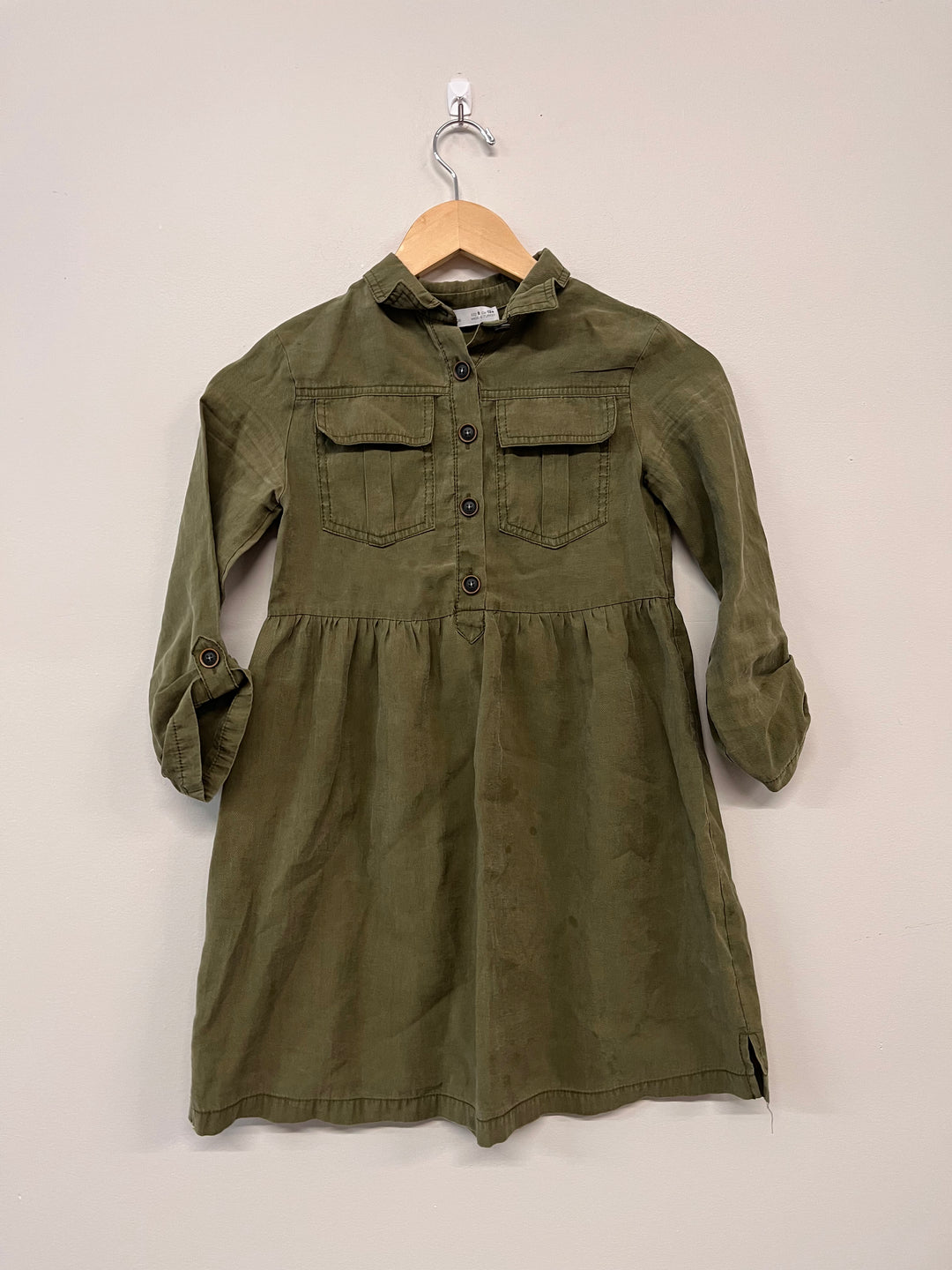Zara Button-Up Dress – Army Green IMPERFECT 9Y