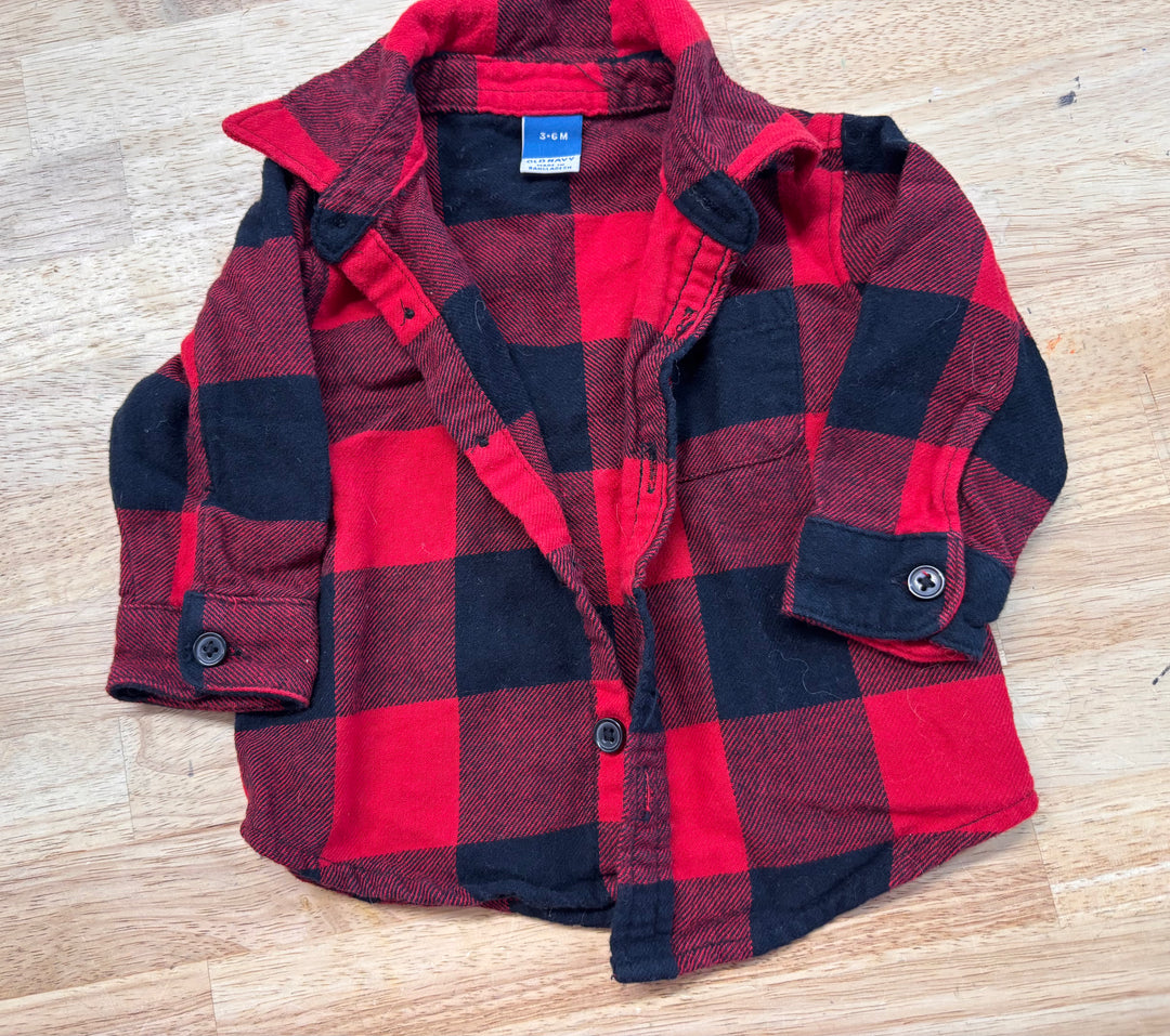 Old Navy Red Buffalo Plaid Flannel 3-6M