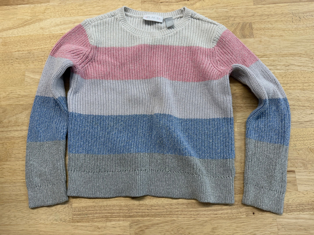 The Children's Place Sparkle Stripe Knit Sweater – 5/6 | Silver Cream Grey Blue Pink Chunky