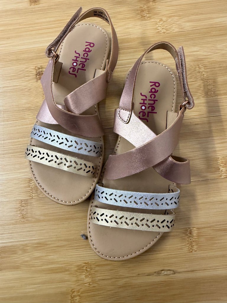 Rachel Shoes Decorative Sandals – Junior 2 | Gold Silver Rose Gold Bands - Nest and Sprout - Consignment