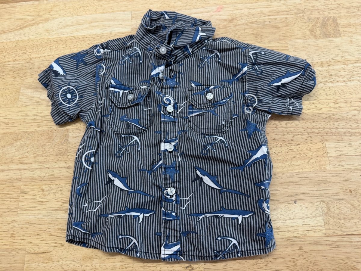 Quad Since 1876 Striped Button Up Shirt – 24 Months | Short Sleeve - Nest and Sprout-Consignment