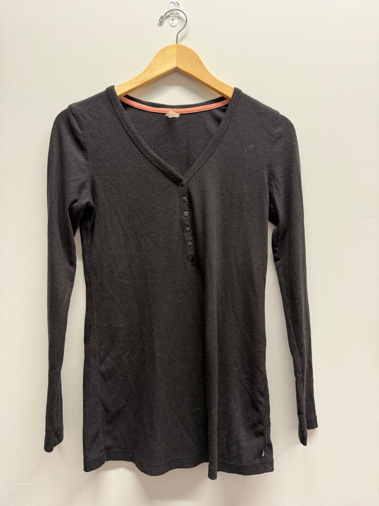 Essence by Thyme Maternity Ribbed Top – L | Black Long Sleeve Snap-Down Access - Nest and Sprout-Consignment
