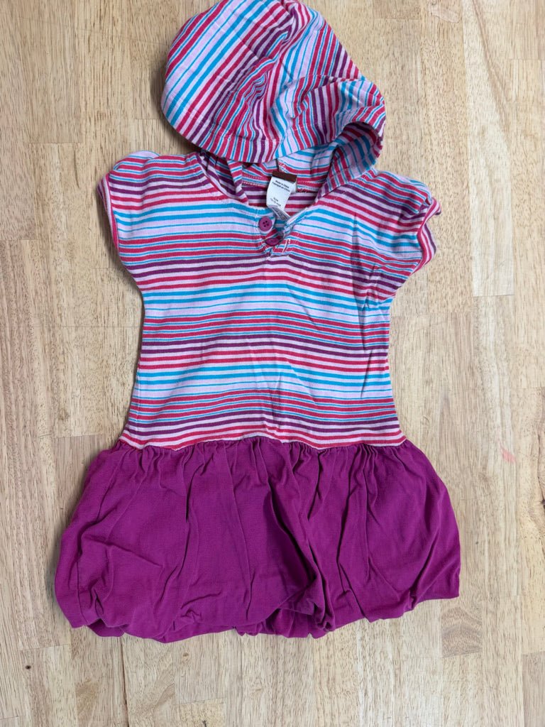 Tea Collection Hooded Striped Dress – 12–18M | Blue Red Purple Bodice Curacao Skirt - Nest and Sprout-Consignment