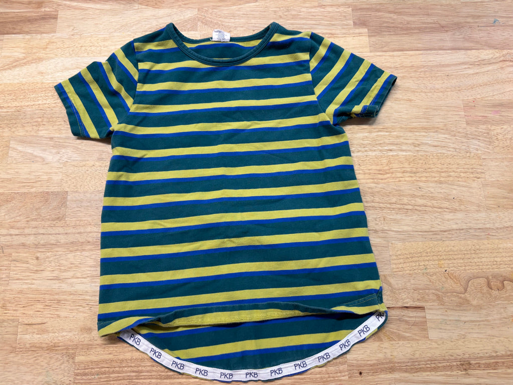 Peekaboo Beans T-Shirt – Size 7 Blue-Green Stripes