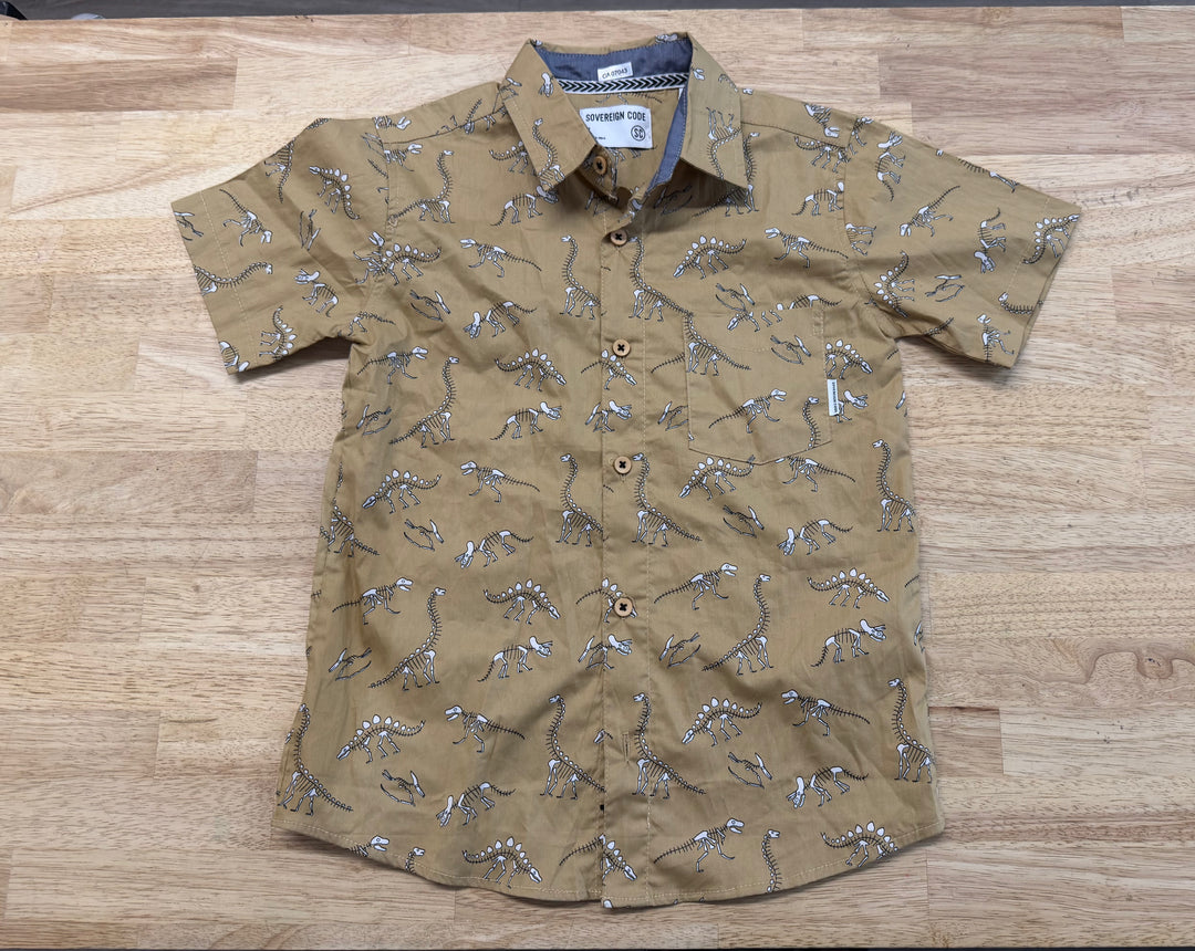 Sovereign Code Shirt – 7 | Khaki Dinosaur Phone Print