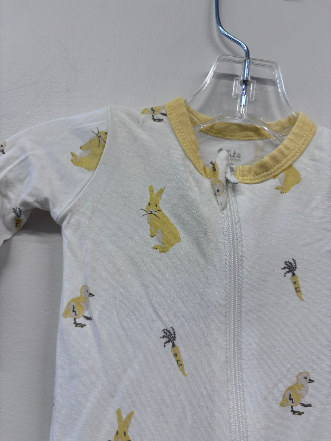 Kyte Baby Newborn Sleeper (White with Yellow Bunnies) stained