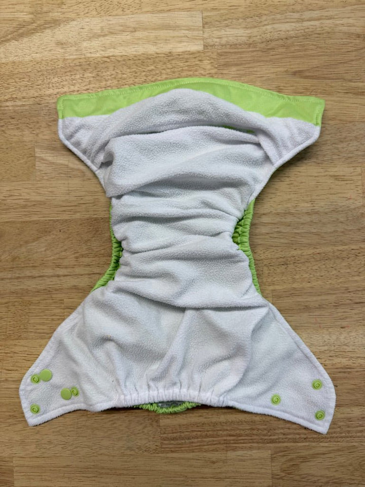 Nuggles Simple Pocket Diaper – One Size | Lime Green Fleece Double Gusset - Nest and Sprout - Consignment
