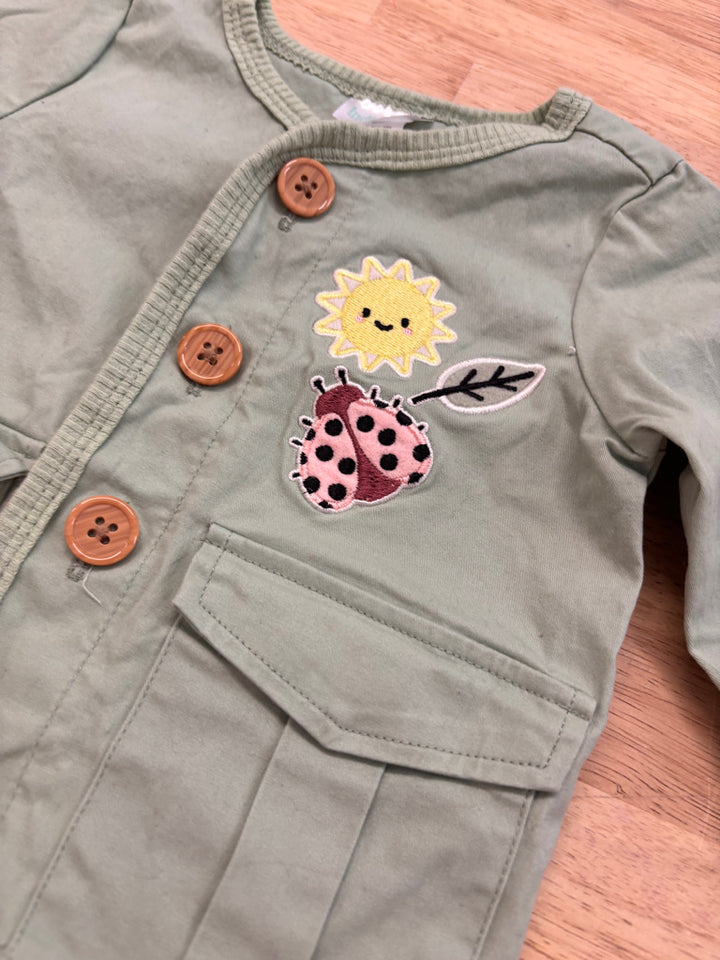 Indigo Baby 3–6M Lightweight Green Jacket (Ladybug & Sunshine Print)