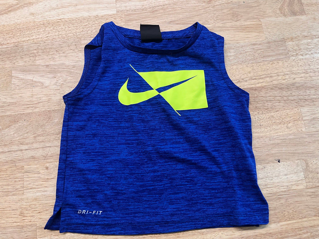Nike Dri-Fit Top – 2T | Heathered Blue Neon Yellow/Green Logo