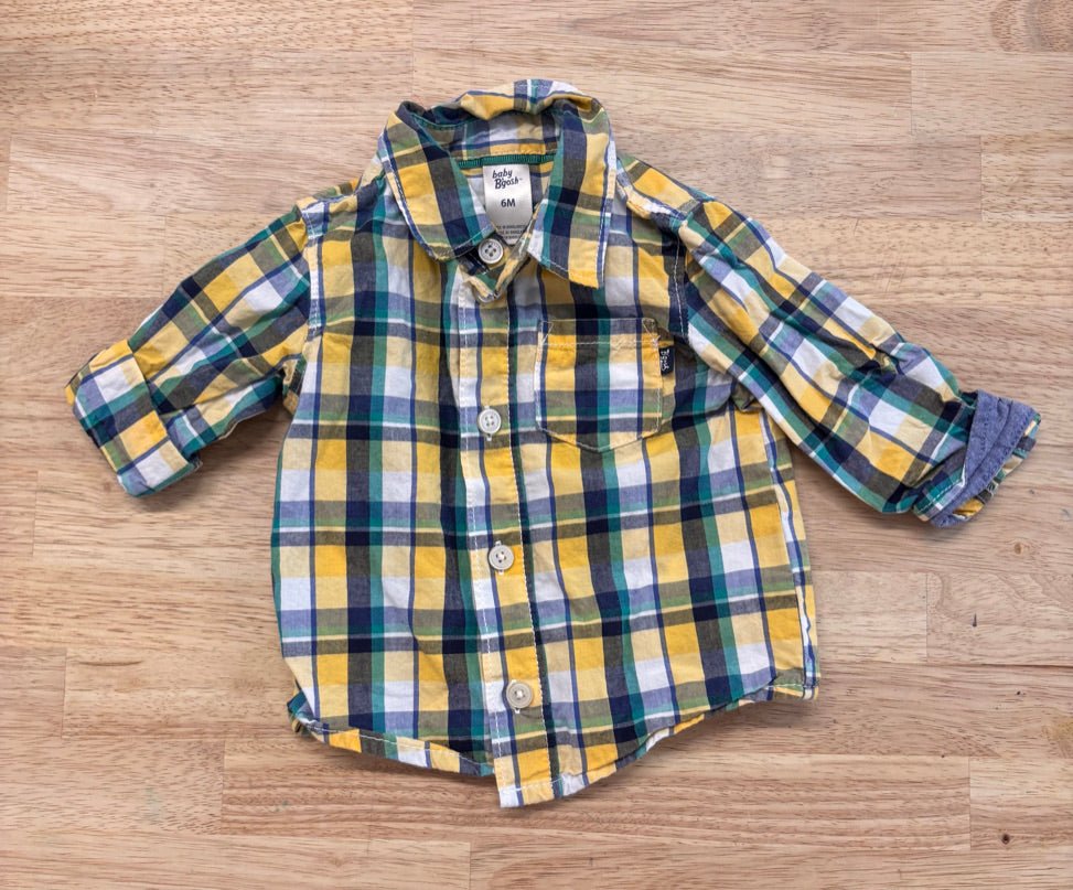 Baby B'gosh 6 Month Yellow and Blue Stripe Shirt - Nest and Sprout - Consignment