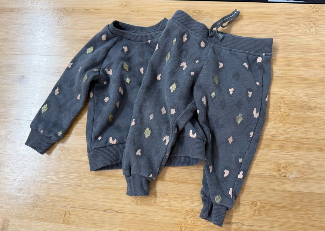 Primark Outfit Set – 6/9 Months | Charcoal with Pink and Gold Cheetah Print - Nest and Sprout-Consignment