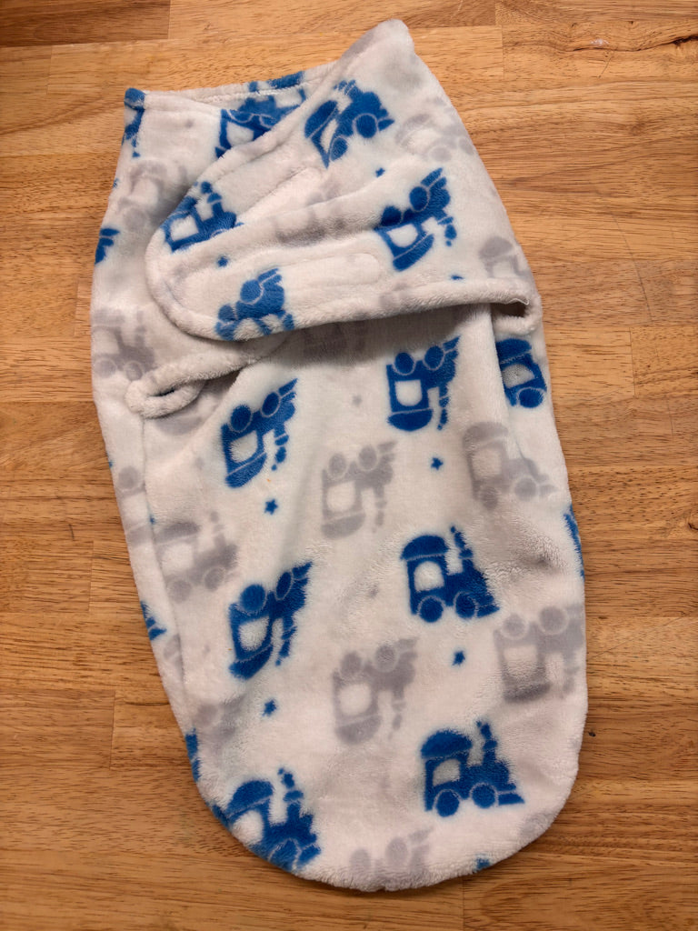 Fleece Swaddle Blanket – White with train
