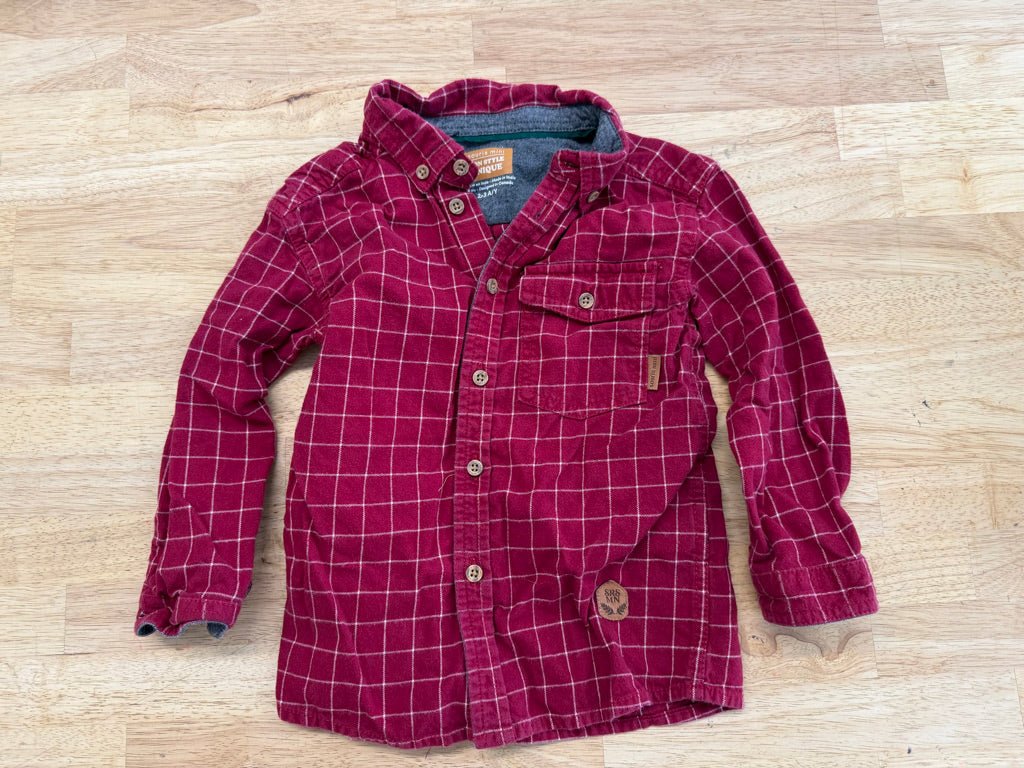 Souris Mini Flannel Shirt – 2–3Y | Red Plaid Button - Up - Nest and Sprout - Consignment