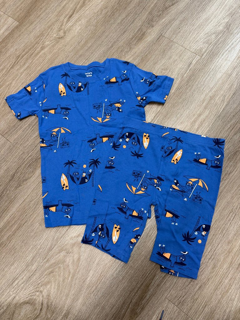 Carter's PJ Set – 10 | Sloth on the Beach Blue Shorts & Short Sleeve - Nest and Sprout-Consignment