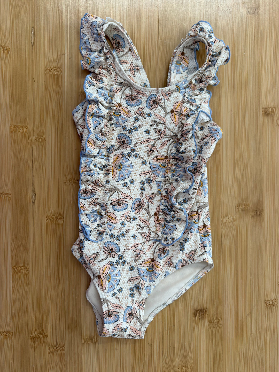 H&M Adorables Cream Blue Floral Ruffle Swimsuit – 2–4Y
