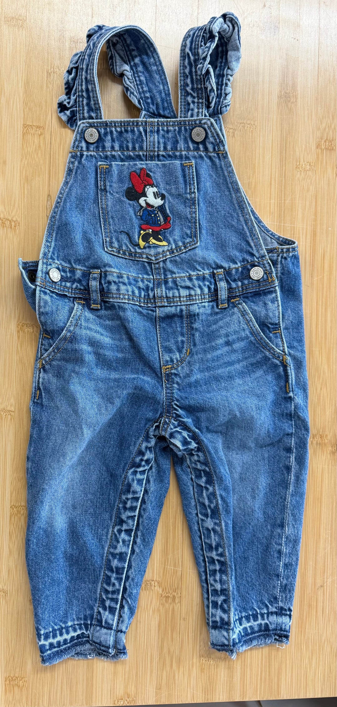 Gap Disney Minnie Mouse Overalls – O/S | Minnie Mouse | Embroidered | Ruffle Denim