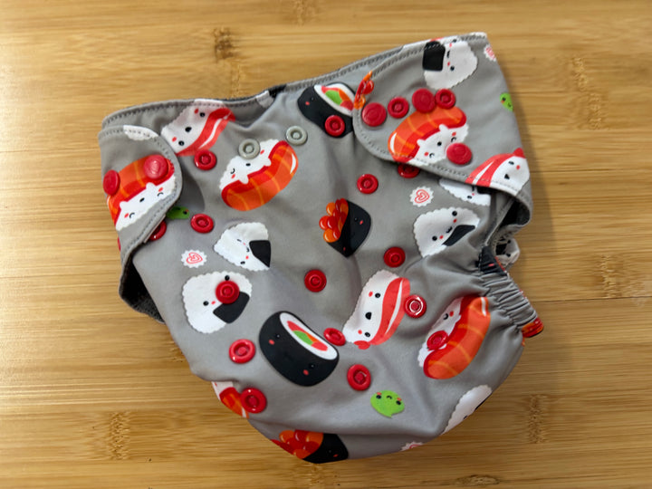 Lil Helpers Swim Cloth Diaper – One Size | Sushi Print Snap