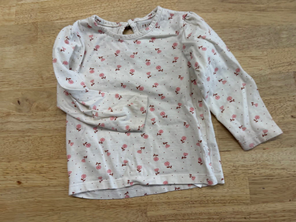 Primark Shirt – 9–12M | Cream, Small Floral Allover Print