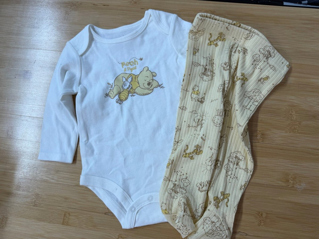 Winnie the Pooh Disney Baby Outfit Set – 6-9 Months | Long Sleeve Bodysuit with Footed Legging - Nest and Sprout-Consignment
