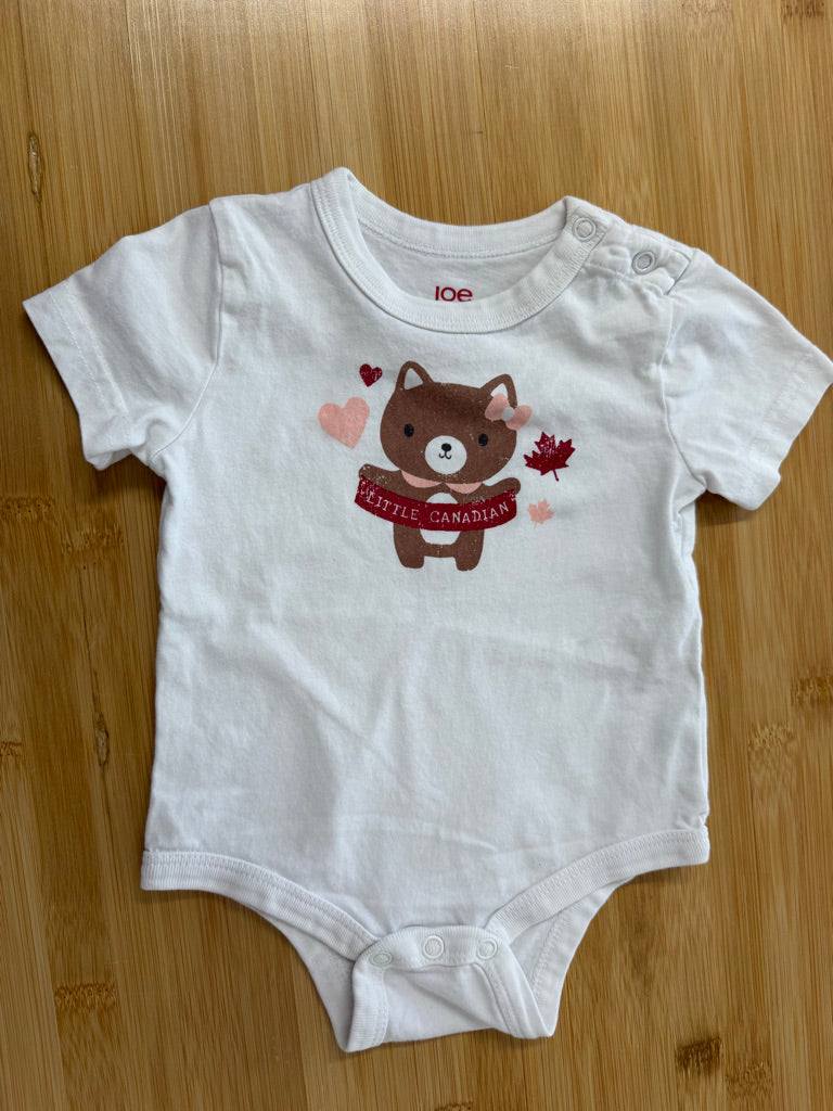 Joe Fresh Little Canadian Bodysuit – 3–6M | White Bear Graphic Snap | Holiday