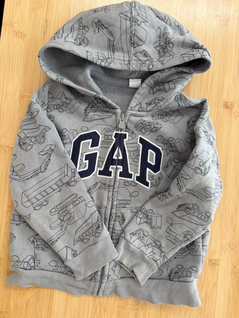 Gap Monster Truck Digger Zip-Up Sweater – 4Y | Light Grey Medium-Heavy Weight - Nest and Sprout-Consignment