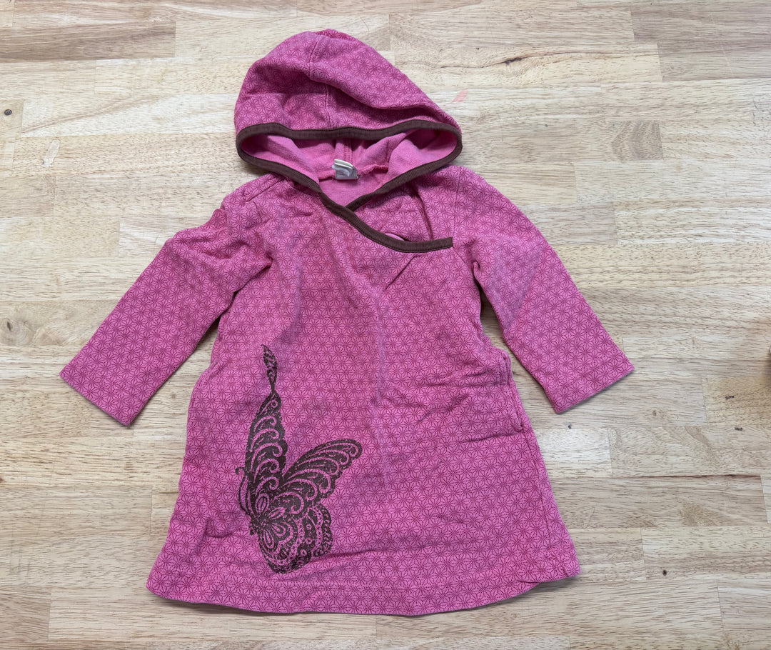 Tea Collection Pink Red Geometric Brown Butterfly Hooded Dress – 12–18M