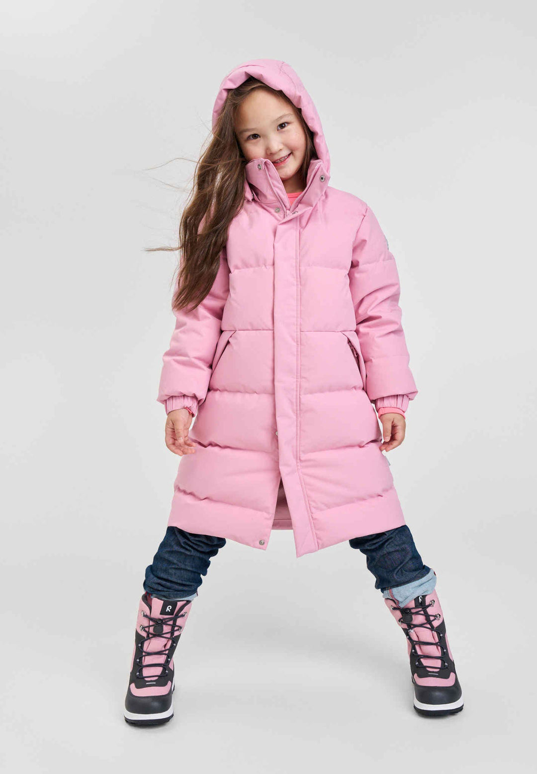 Reima Parkkala Down Jacket – Grey Pink | Kids Long Puffer Winter Coat