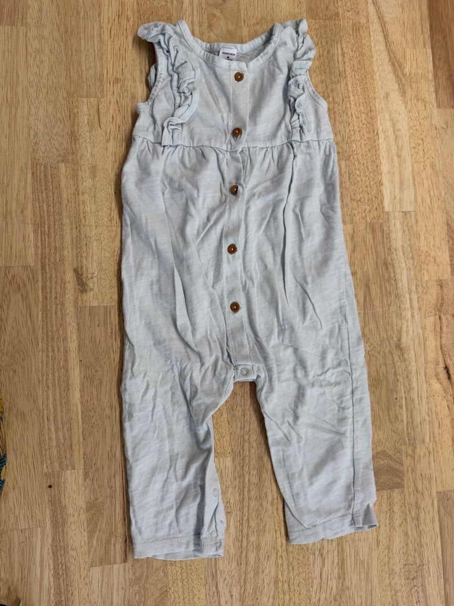Nordstrom Button-Down Dungaree Romper –18M| Light Blue/Grey