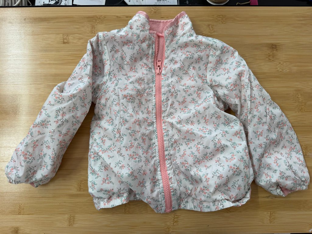 Carter's Reversible Fleece Jacket – 4T | Light Pink Fleece / Floral Print