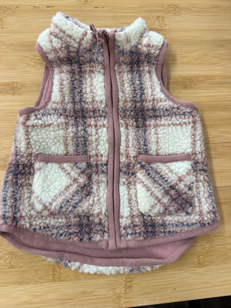 Aspen Kids Fleece Vest – 18 Months | Cream and Pink | Sherpa Zip-Up