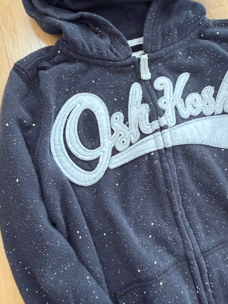 OshKosh Zip-Up Sweatshirt – 4T | Black Allover Sparkle