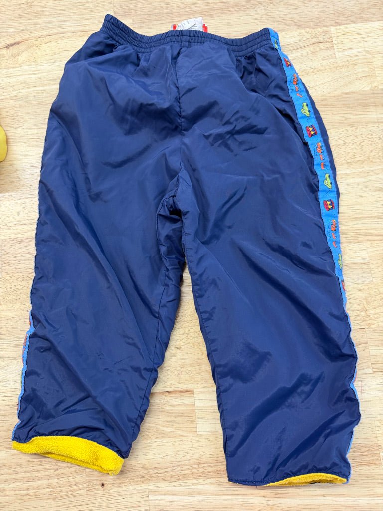 Please Mum Train Ribbon Lined Outdoor Pants – 18M | Yellow Fleece-Lined Elastic - Nest and Sprout-Consignment